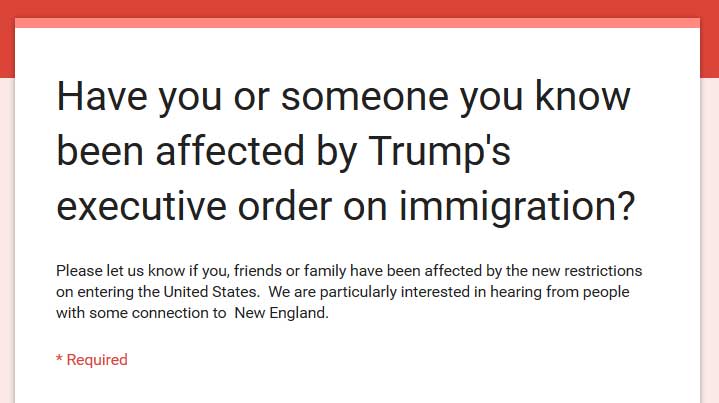 BostonGlobe's tweet photo. Have you or someone you know been affected by Trump's executive order on immigration? Please let us know https://t.co/mDGX0DOORO https://t.co/j54T8pagn3