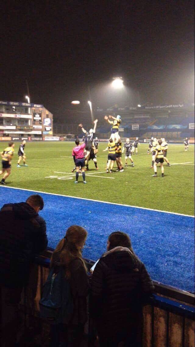 CCB_Rugby's tweet photo. Well done Archie Trevethen @ChristColBrecon on a positive performance for Cardiff Blues last night. Archie leaping highest to take the ball! https://t.co/DD7R9236OA