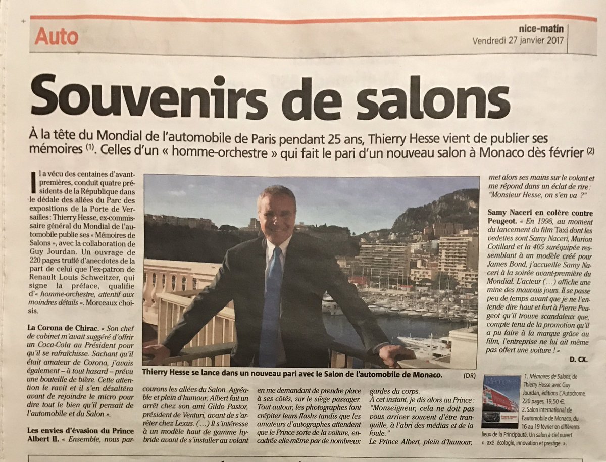 monacosiam's tweet photo. Thierry Hesse dans @Nice_Matin @Monaco_Matin pour son livre "Mémoires de Salons" et le Salon de Monaco https://t.co/WUD61RfMrz