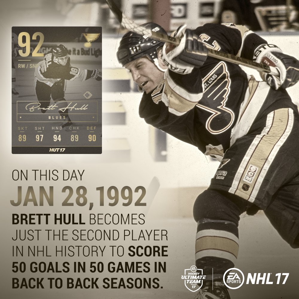 EASPORTSNHL's tweet photo. On this day in 1992, Brett Hull became just the 2nd player to record back-to-back 50 goal seasons.

RT for a chance to win his Legend item! https://t.co/ZUquvV92J5