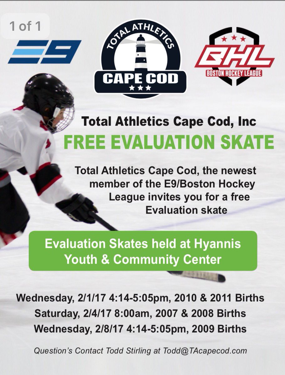 TACapeCod's tweet image. @TACapeCod  Free Evaluation skates for 2011, 2010, 2008, &amp;amp; 2007 births starting this week. C u there!