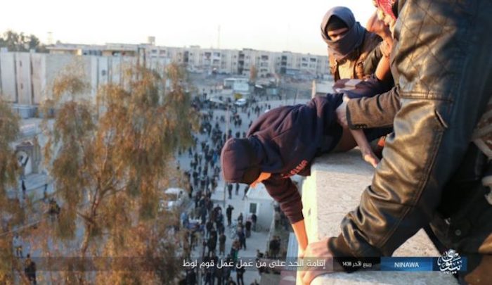 Meanwhile in other news....Another homosexual is thrown off a rooftop.  #MuslimBan