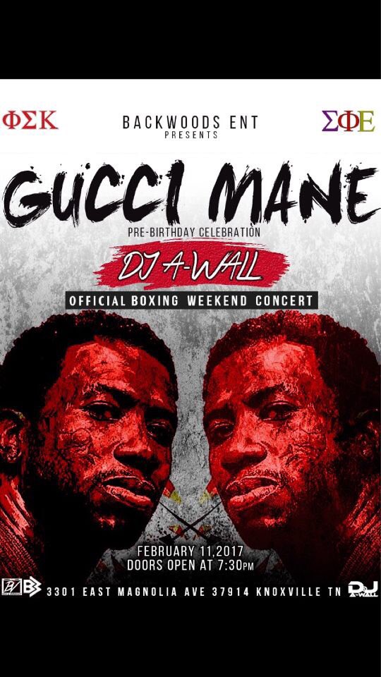 UTK_PhiSig's tweet photo. Come see Gucci Mane on February 11th in Knoxville, Tennessee. https://t.co/qXz7kXjELO