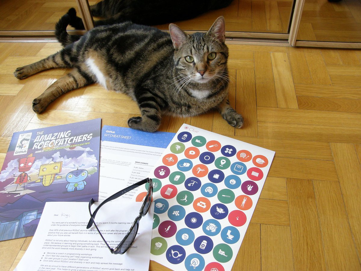 Kalinowska_K's tweet photo. Got a biiiig box of gifts π from @RailsGirlsSoC π» Cool reminder of that wonderful time π #rgsoc #rgsoc2016 @RubyCatsTeam #LeonTheCat https://t.co/PTuogkauy1
