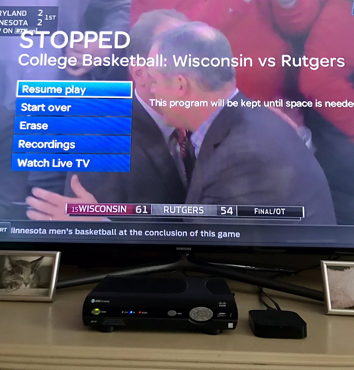 jtninmann's tweet photo. Strongly considering lighting my DVR on fire so I never see this God awful monstrosity of a #Badgers game again. https://t.co/gXeqRhSXZo