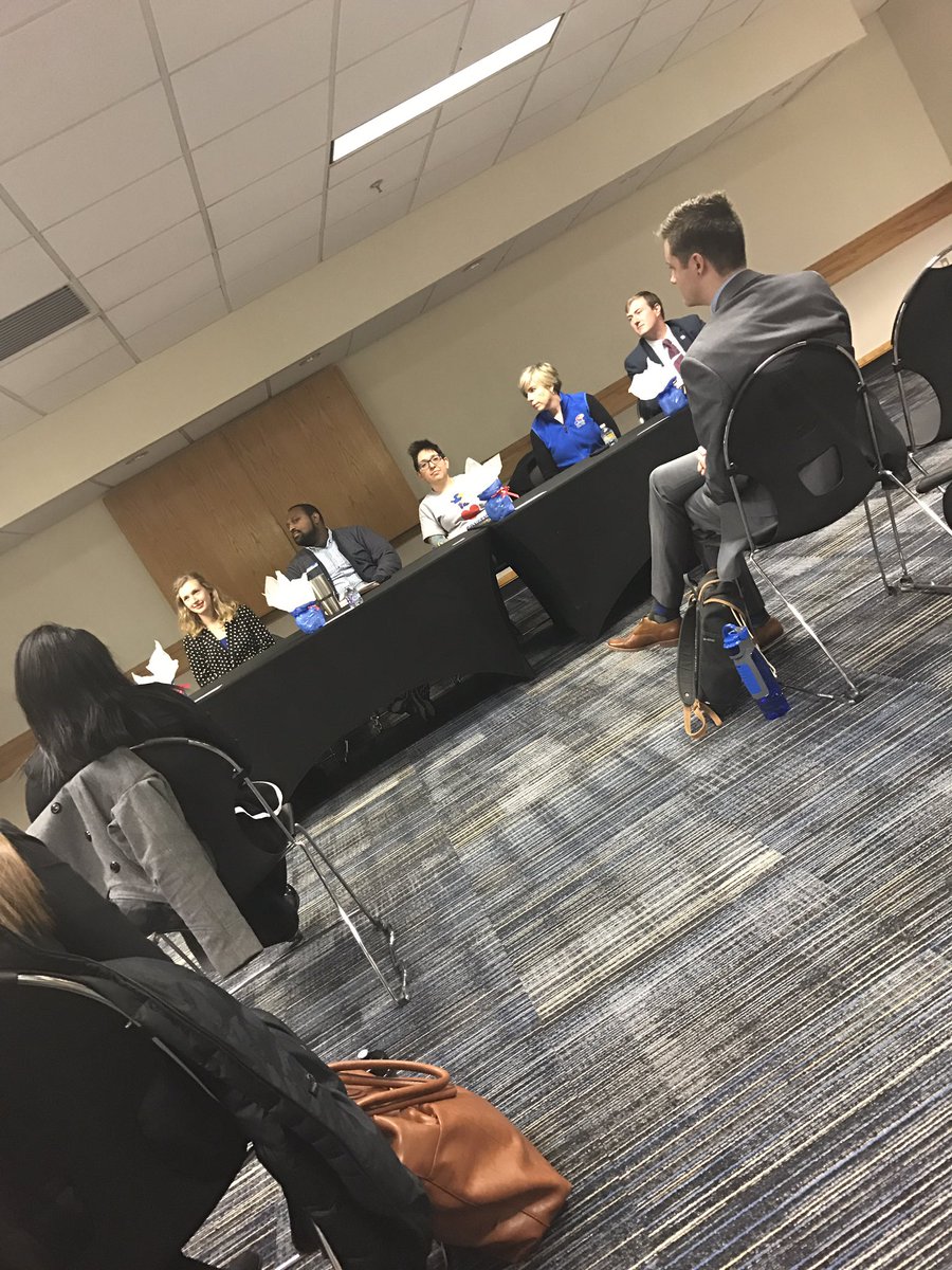 DariusJones06's tweet photo. "Flaws and All" panel with some familiar KU faces #GradToPro17 https://t.co/QQZY8YD1Ig
