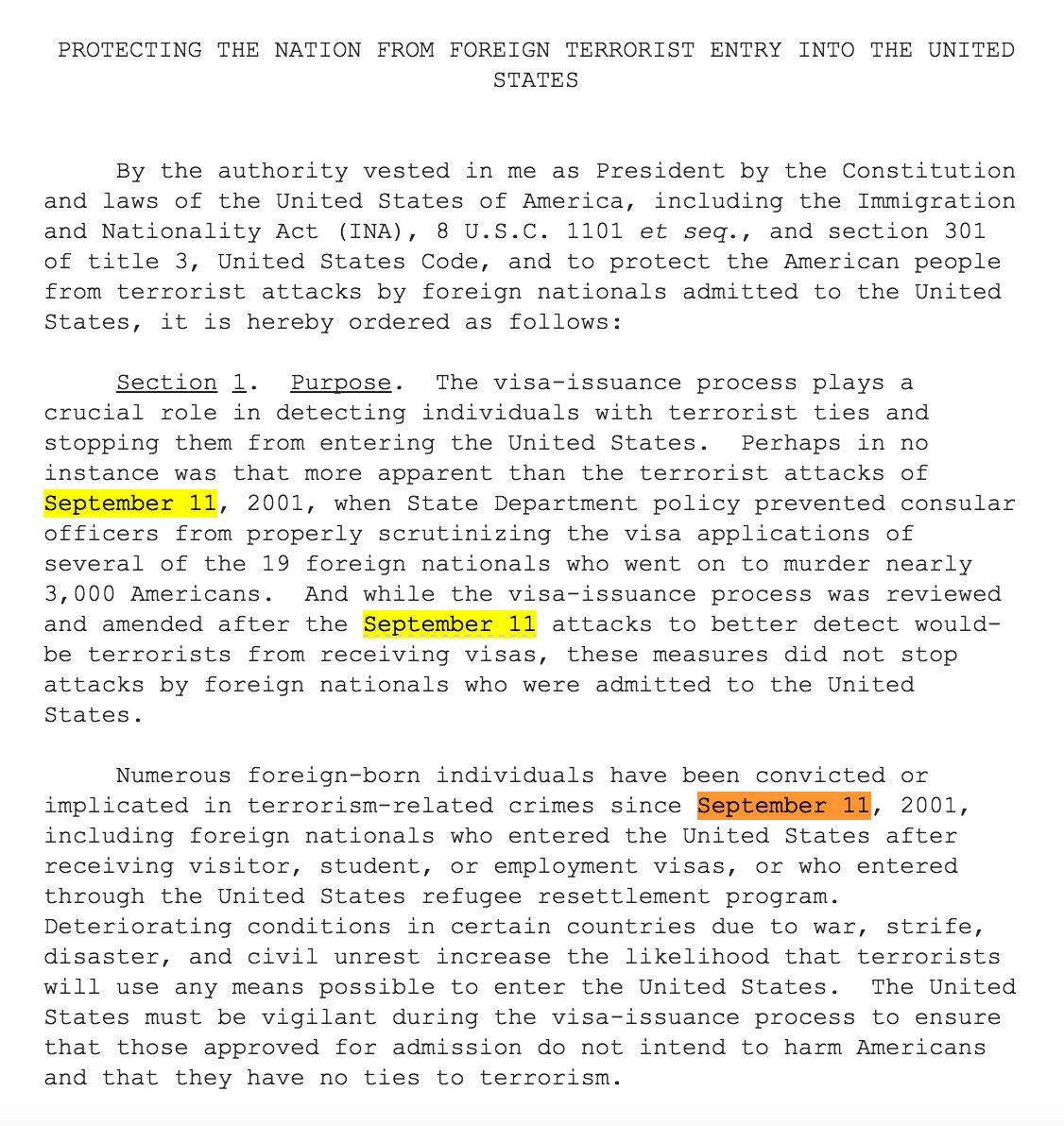 Trump order begins by invoking 9/11 three times 9/11 hijackers were from Egypt,Saudi Arabia,UAE &amp; Lebanon
None of those countries banned- BJ