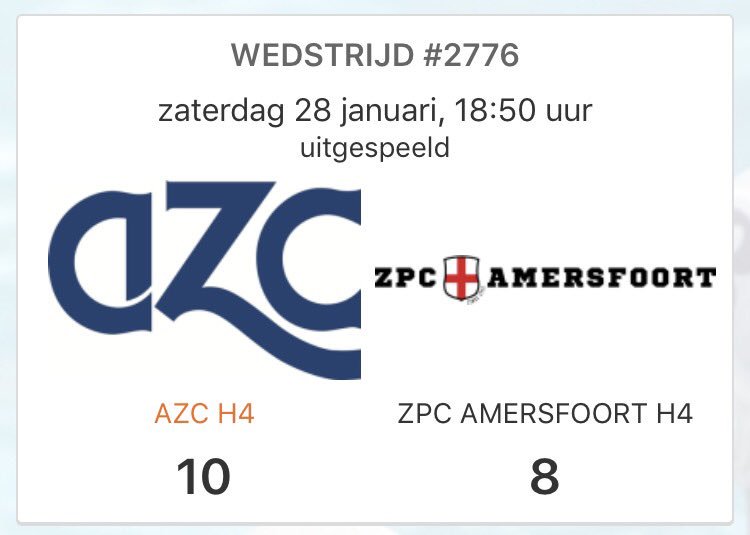 Zwaar "bevochten" wedstrijd maar fair. Gewonnen van  <a href="/ZPCAMERSFOORT/">ZPC AMERSFOORT</a> H4. Blij met de 3 punten die in Alphen blijven.