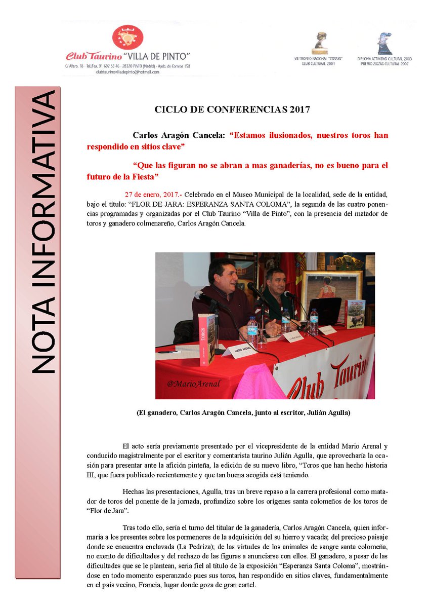 TaurinoPinto's tweet photo. Nota informativa de la visita al @TaurinoPinto del matador de toros y ganadero, Carlos Aragón Cancela. @Flordejara6 https://t.co/mkQvzP8ou8