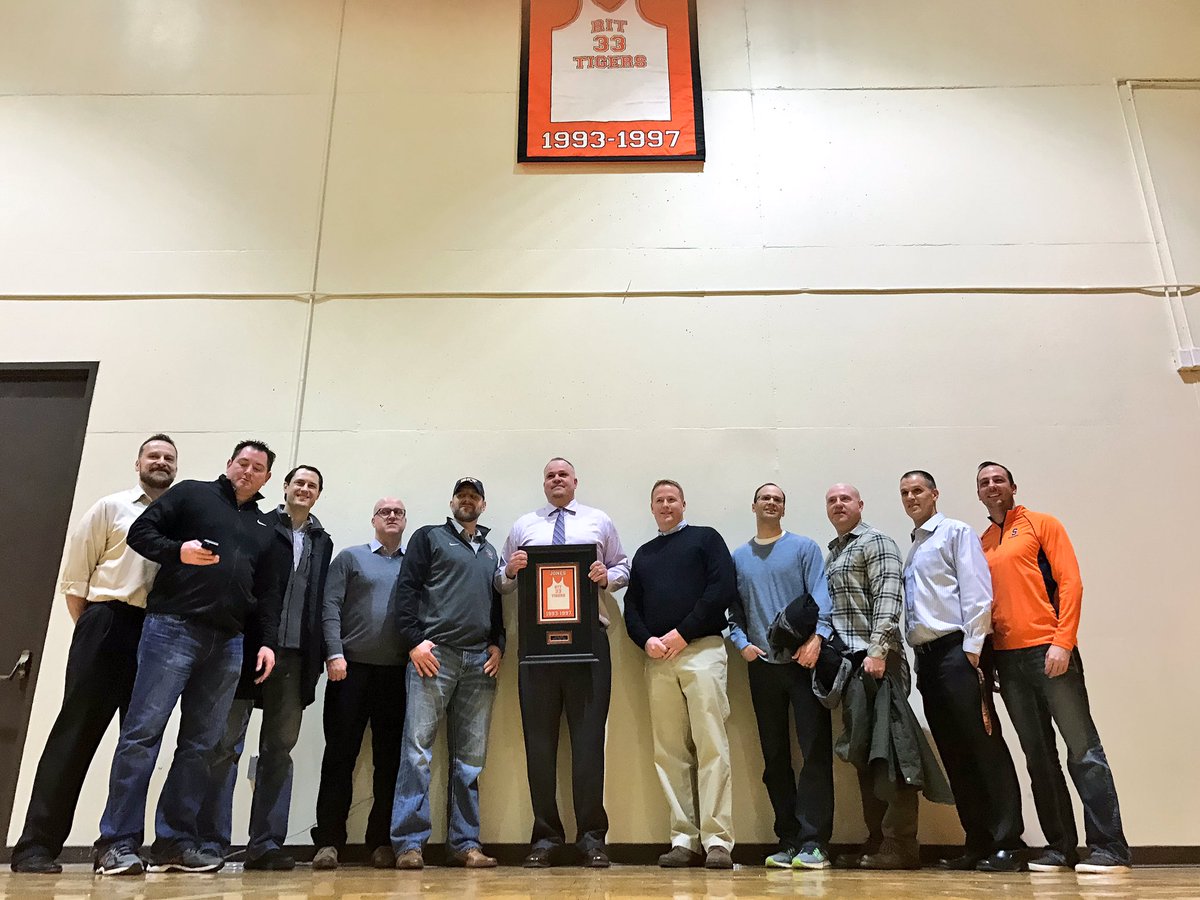 It's official: the first male athlete to have his jersey number retired at #RIT: <a href="/RITbasketball/">RIT Men's Basketball</a> alum Craig Jones. Congrats, Jonesy!