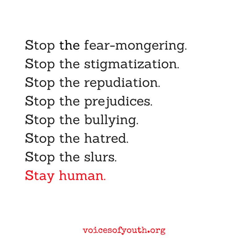 UNICEF's tweet photo. Stay human. Spread this important message from @Voicesofyouth https://t.co/ViqKyGlVBN