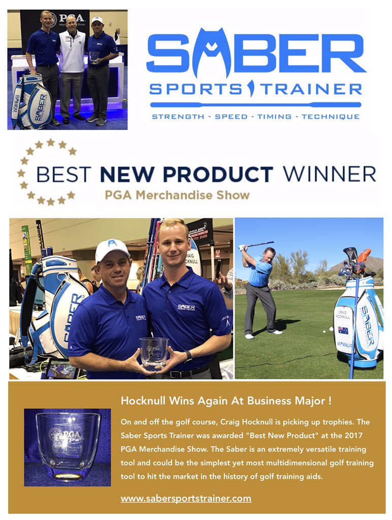OutbackGolfShow's tweet photo. @saber_trainer picks up #pgashow2017 Best New Product Award! @sabergolf #golf #golfchannel #PGAShow https://t.co/3hvM2ECcCv