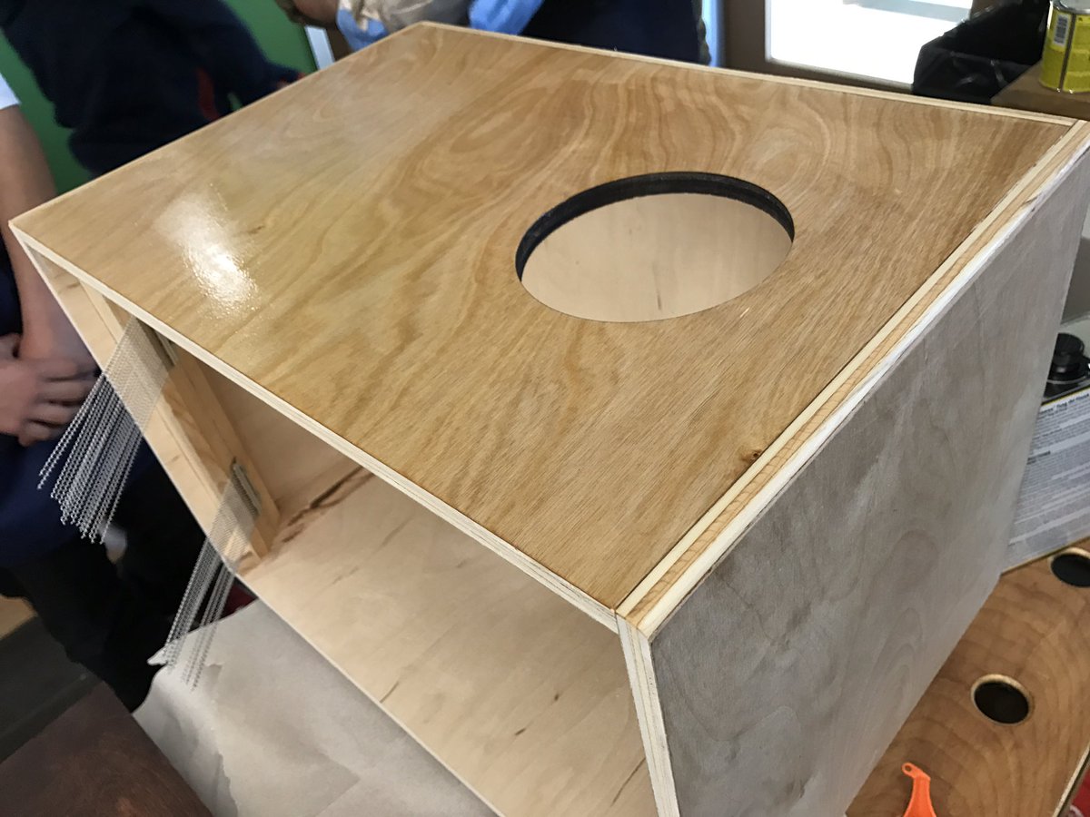 EdrickMac's tweet photo. Progress continues on our #DropTheBeatProject. Ss love seeing their instrument designs come to life! #deeperlearning #PBL @hightechhigh https://t.co/KYTSZ821Td