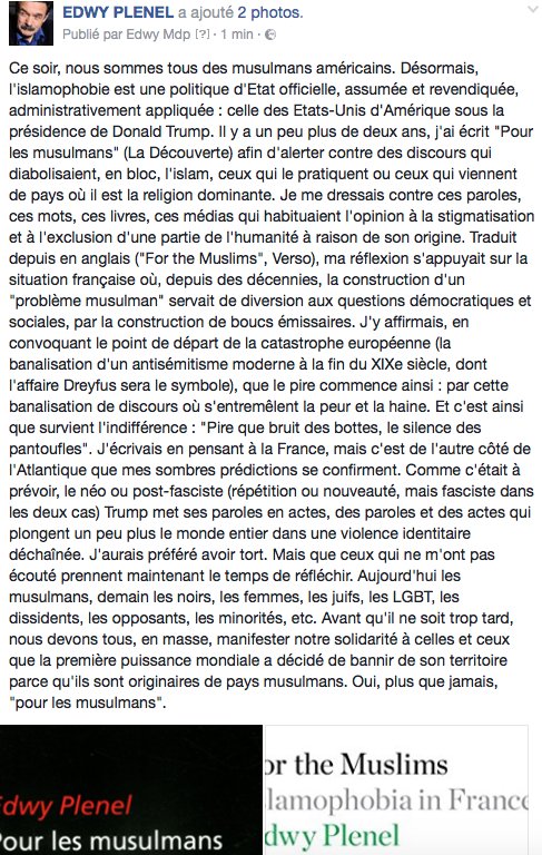 edwyplenel's tweet photo. Ce soir, face à Trump, nous sommes tous des musulmans américains #MuslimBan @mediapart https://t.co/MepIq4ep78