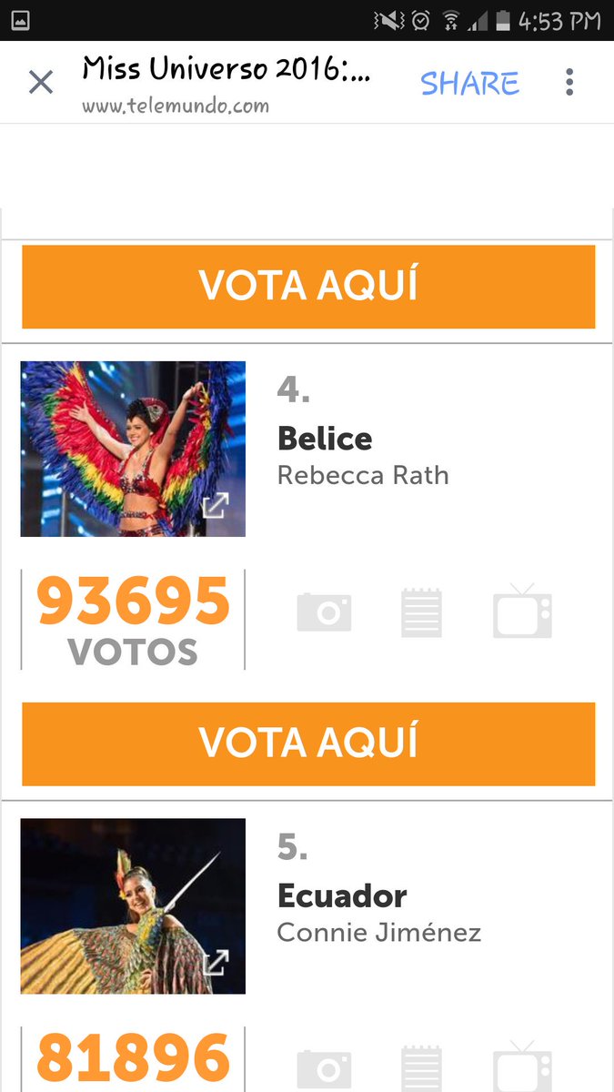 CastilloGeysel's tweet photo. I just voted like 500 times... 
Just click vota aqui more than once and you will see how it increases..
#MissUniverse #Belize https://t.co/A6PssjDO1G