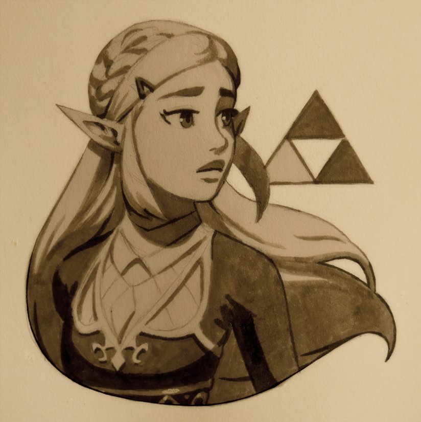 snakepixel's tweet photo. Quick brush pen BOTW Zelda for fun. https://t.co/bFxV4kjkKm