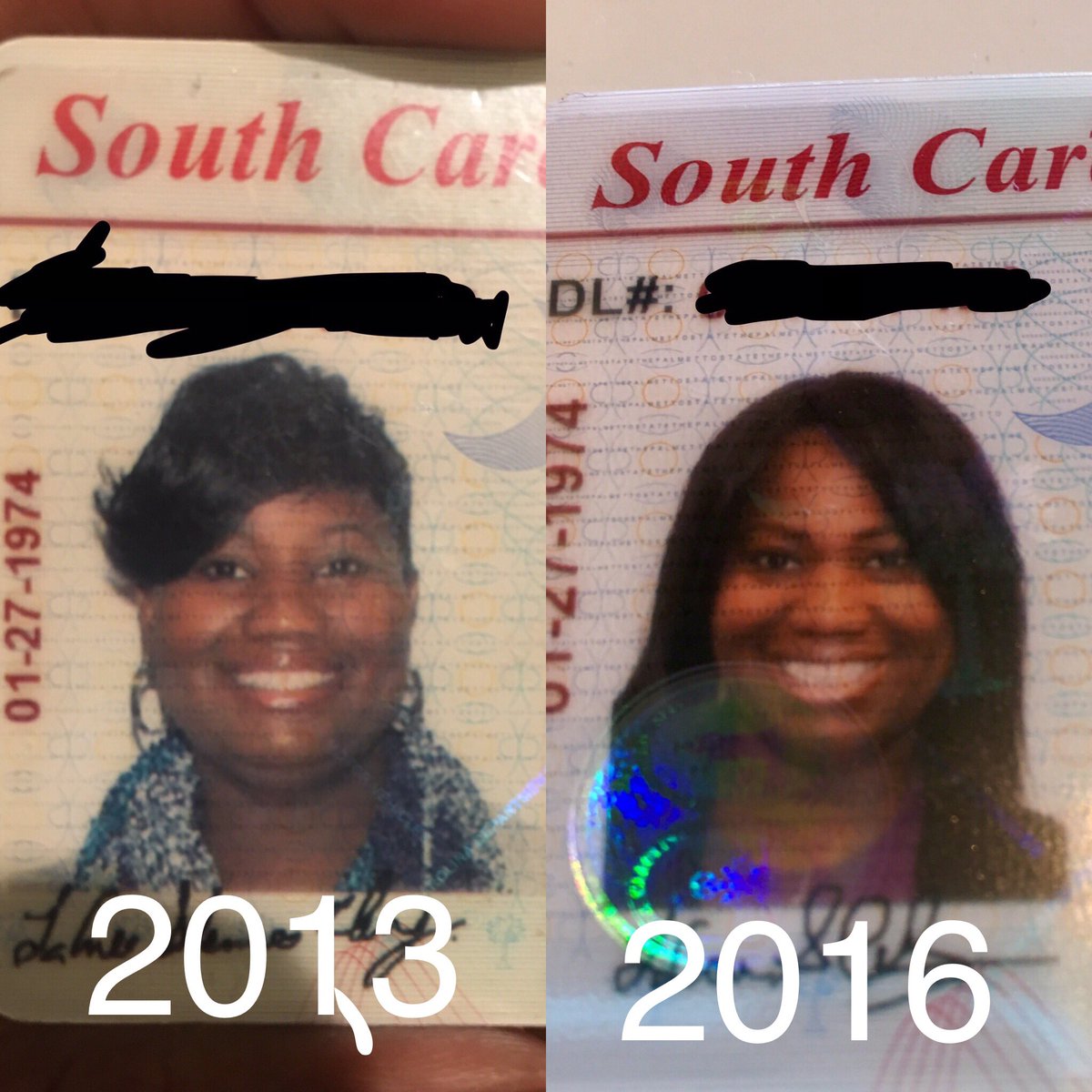 iamshennicec's tweet photo. Excited that I put my real weight on my new license. I was also stoked about the difference in my picture.  #120lbsdown #weightloss #Im43 https://t.co/lpXq1Hsruz