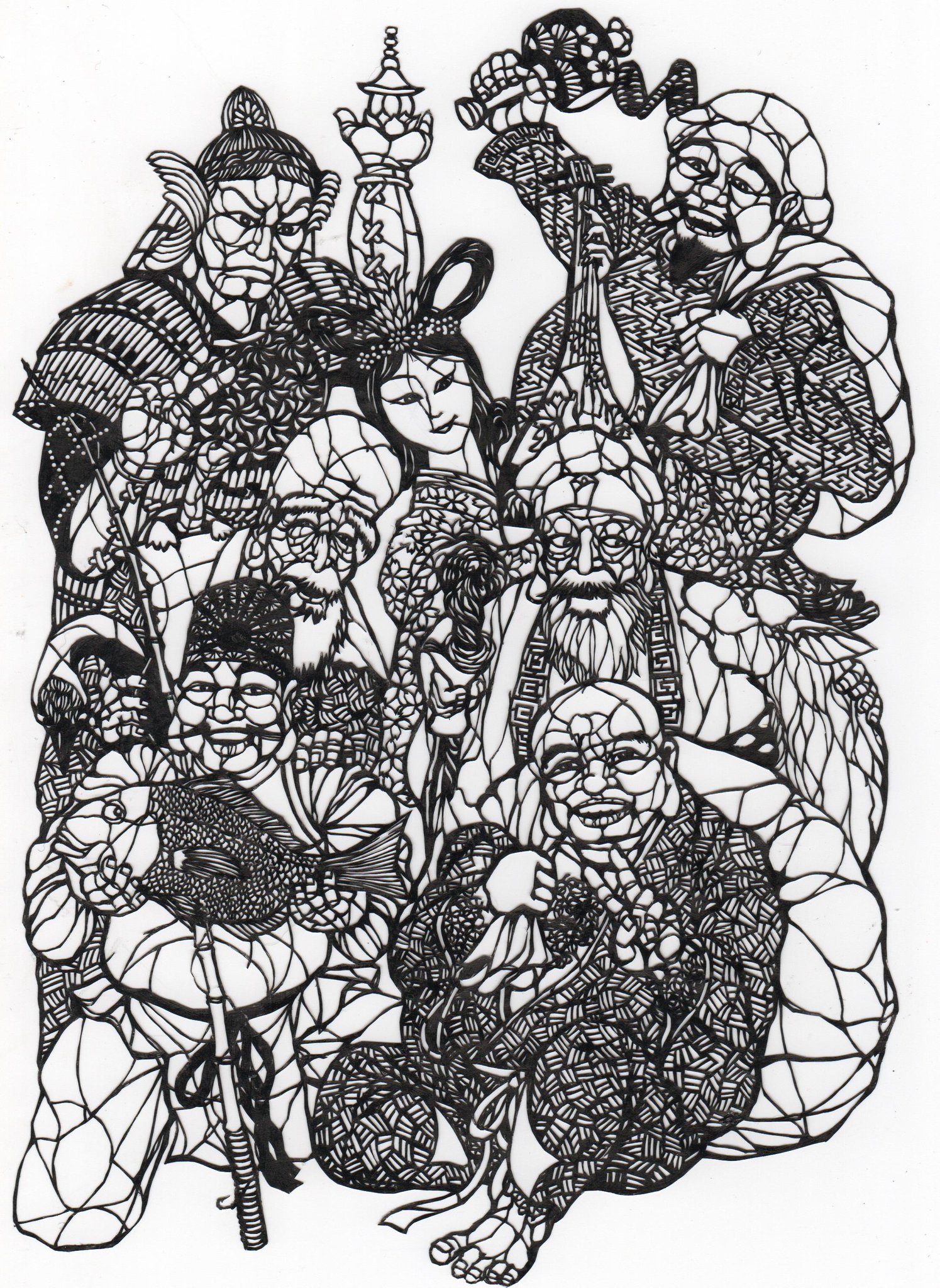 七福神の切り絵 切り絵「七福神」