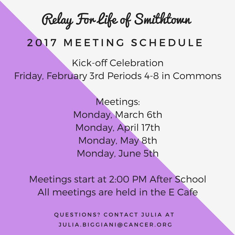 SmithtownRelay's tweet photo. For anybody thats a team captain, the following dates are required attendance! Please be informed by our upcoming events of #relayseason https://t.co/tHJdnTLx48