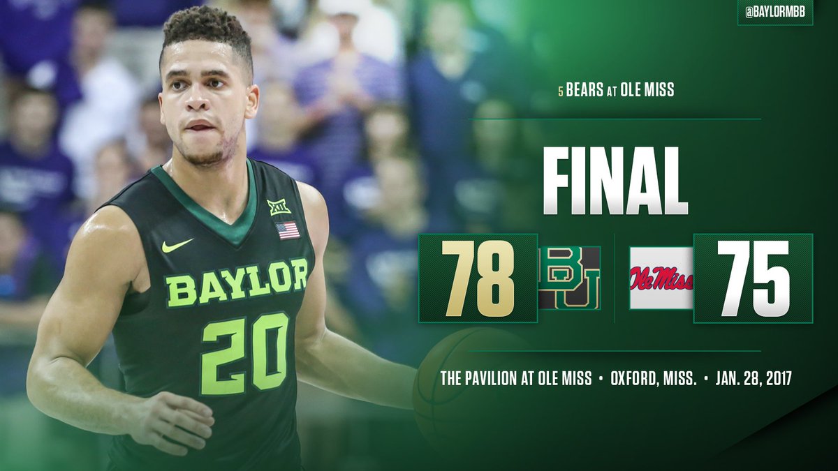 BaylorMBB's tweet photo. 2⃣0⃣ wins. Another clutch finish by your No. 5 Bears! #Big12Strong 💪 #SicOleMiss 🏀 https://t.co/Amm3lceAxA