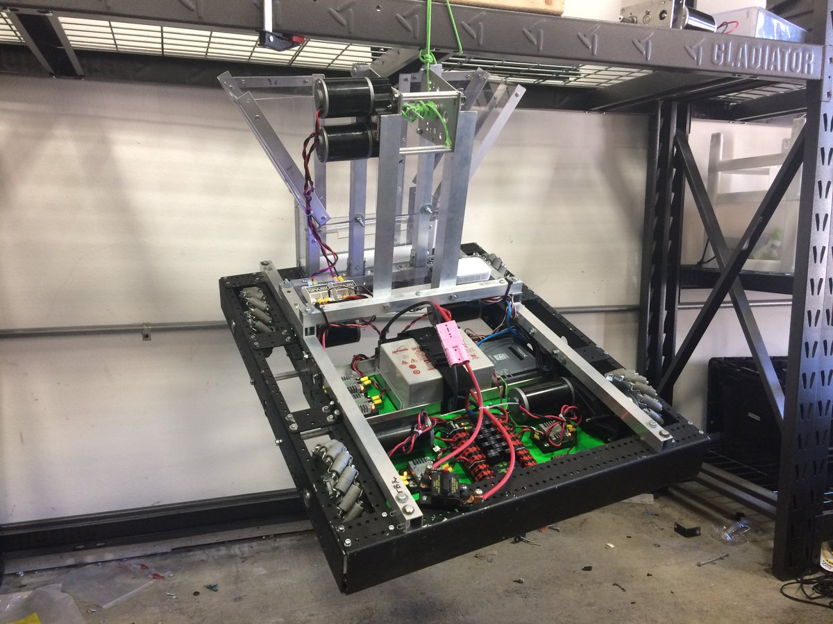 FRC3470's tweet photo. Tested our climber today! :D #frc #omgrobots #firstrobotics #cyborgzombies3470 https://t.co/9MdMqQADAg