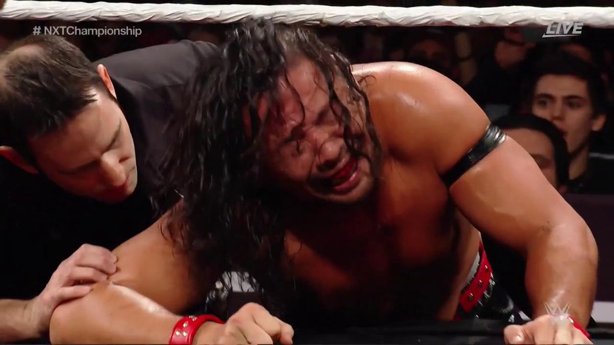 WWENXT's tweet photo. #WWENXT Champion @ShinsukeN is saying he wants to keep going...
But can he? #NXTTakeOver #NXTChampionship https://t.co/9DiGwdpaOQ