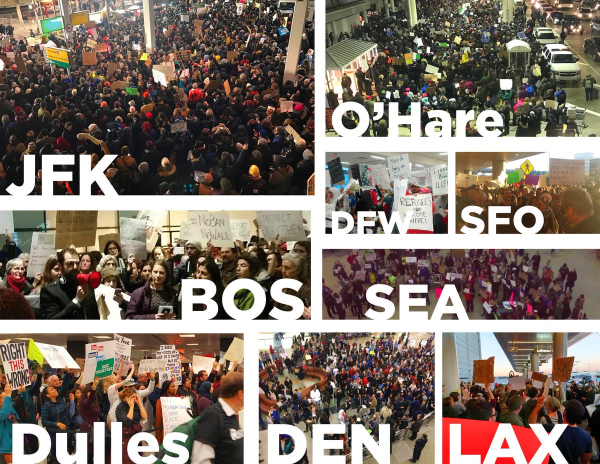 -Green card holders handcuffed
-Heavily inspected
-Social media was reviewed
-Views asked on Trump.

We wont stand for Trump's #MuslimBan