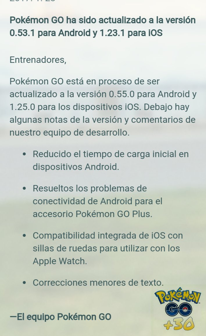 pokemongo_30's tweet photo. Nueva actualización entrenadores de +30. https://t.co/k8yHqwovQ9