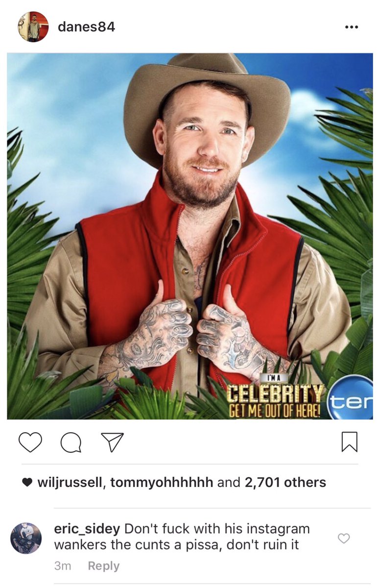 I urge whoever is running Swanny's Instagram account to tread carefully. He has some very committed fans, like Eric. #ImACelebrityAU