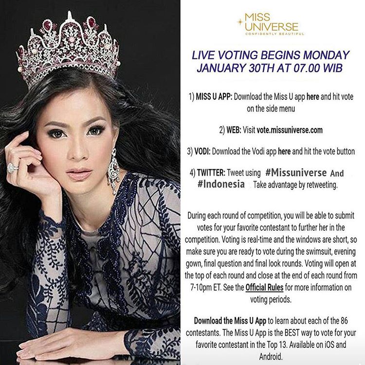 andiBFLY's tweet photo. Terus vote, jangan bosan, jangan kasih kendor! Vote #MissUniverse #Indonesia https://t.co/X7DX3QWtsX