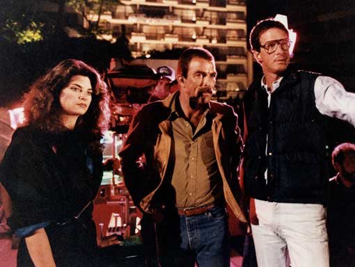 Happy 72nd birthday to Tom Selleck, seen here w/ Kirstie Alley & Michael Crichton on the set of \Runaway\ (1984). 