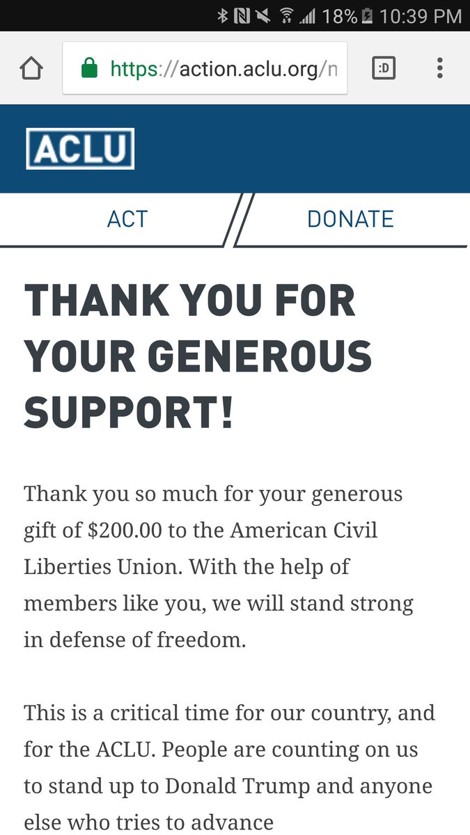 EnsoPiercing's tweet photo. @mattwigham @ACLU We joined and then @qquackk saw Ann's post on FB! You guys are awesome!! Here is our confirmation. https://t.co/xUd63Z21XG