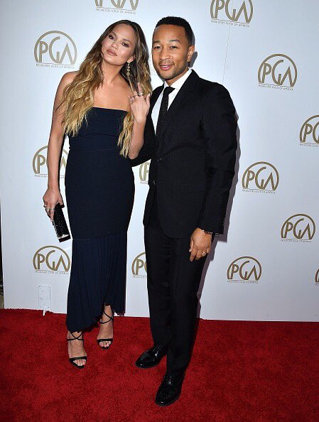 TeigenUpdated's tweet image. January 28: @chrissyteigen and John Legend at the 28th Annual Producers Guild Awards at The Beverly Hilton Hotel in Beverly Hills.