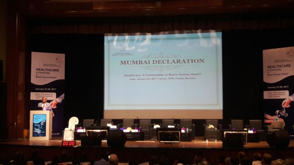 The #MumbaiDeclaration read by Dr. R. A. Badwe, Director, Tata Memorial Centre <a href="/TataMemorial/">Tata Memorial Hospital</a> #TMCis75