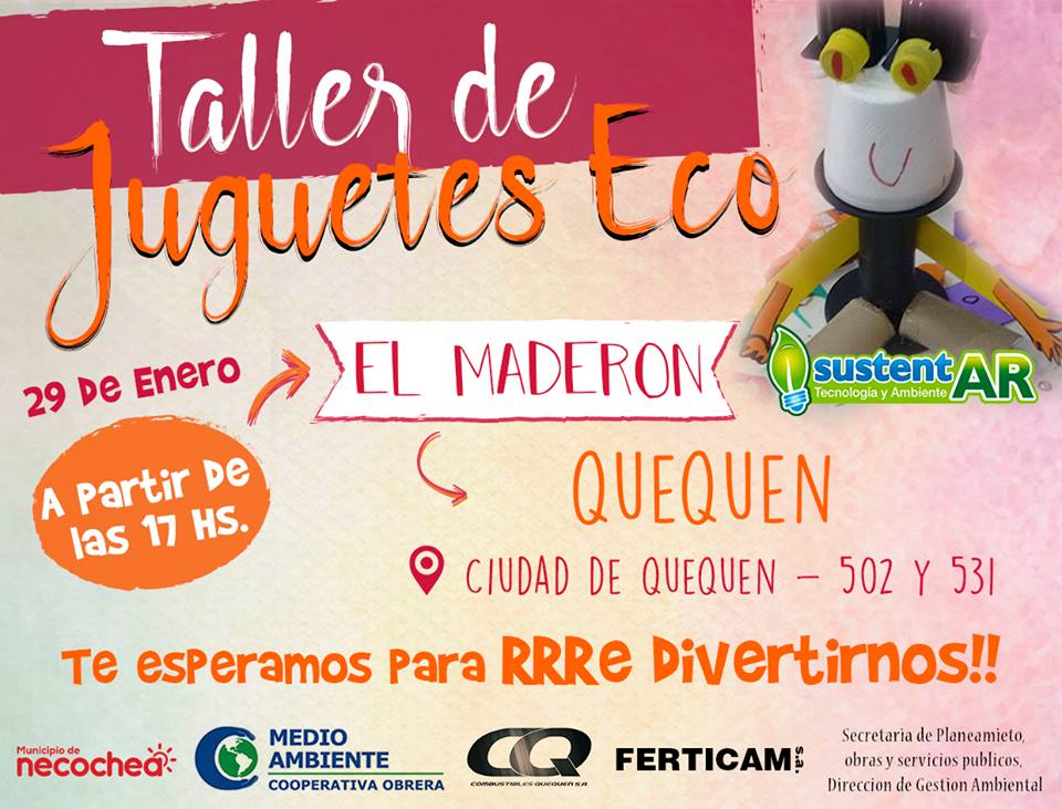 quehacer_amb's tweet photo. Taller de Juguetes Eco, hoy domingo 29 de Enero en @Quequén organiza @sustentARtv , te vas a RRRe divertir!! 
https://t.co/ZBgIi7phEL https://t.co/O7GKESS8mh