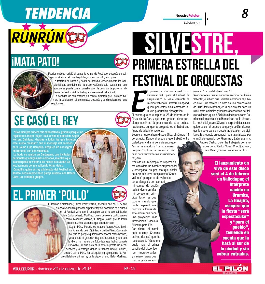 CarlosMarioDj's tweet photo. Hoy pueden leer en #NUESTROFOLCLOR a @rafaperezmusic 10 meses después del retiro de Kvraas. @SilvestreFDC estrella del @Carnaval_SA https://t.co/A7jz5fCDuG