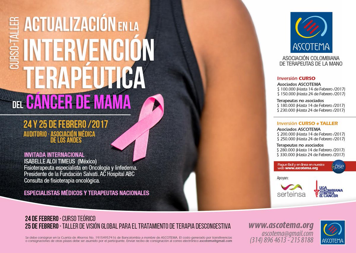ascotema's tweet photo. Invitamos @fcardioinfantil al curso actualización en Cáncer de Mama #fisioterapia #rehabilitación #Prevención #Linfedema #CaDeMama #ascotema https://t.co/hM7doyAs33