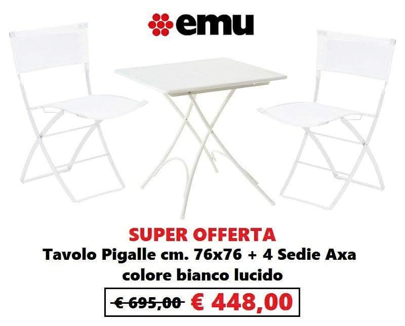 OFFERTA SPECIALE. 

4 Sedie Axa +Tavolo Pigalle quadrato EMU 

cmg.to/acquisto-mobil…

#pigalle #EMU #sedie #tavolo #CentroMobiliGiardino