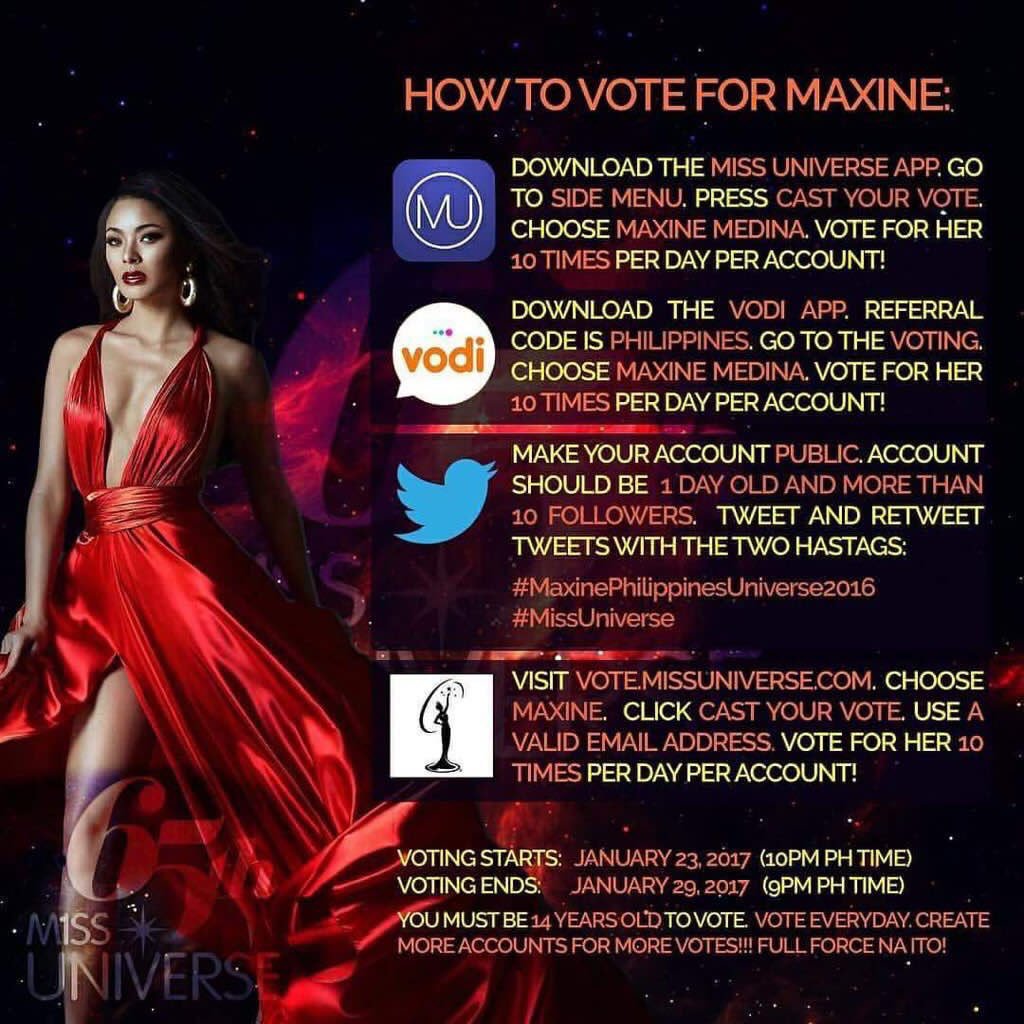 ishpolvorosa's tweet photo. On the other note, let's help Maxine and please vote for her! Here's how! #MissUniverse #Philippines https://t.co/iO9Y62i3sr