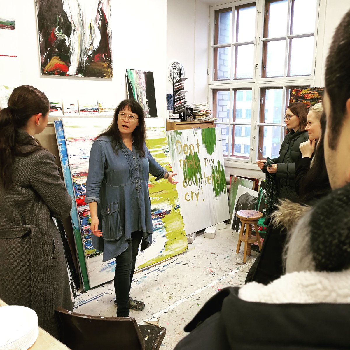 HKI_Art_Guide's tweet photo. Visiting #MaariaMärkälä atelier on our #cablefactoryarttour today | #contemporaryart #helsinki #guidedarttour #hkiartguide #kaapelitehdas https://t.co/mI3LIsq96b