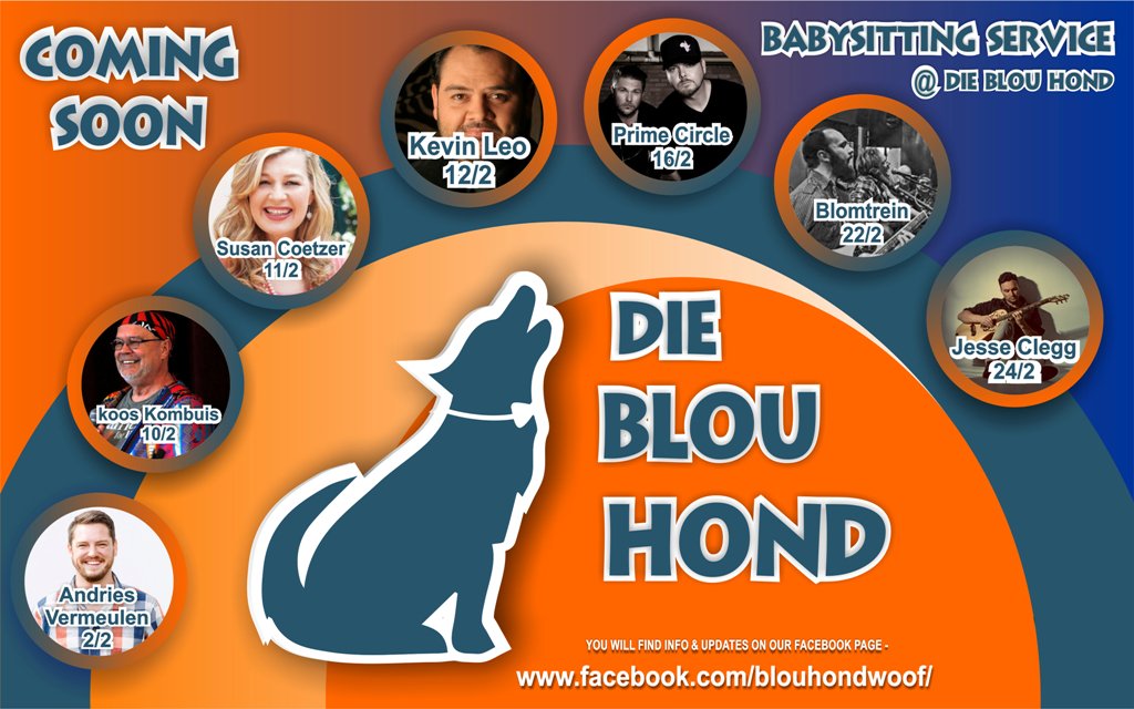 DieBlouHondTuis's tweet photo. #February #blouhond We've got a great line-up.. 
Book you tickets soon!
https://t.co/MT3yra1Sb1 @sa_artists @andriesvermeule #susancoetzer https://t.co/RGib1s2jDc