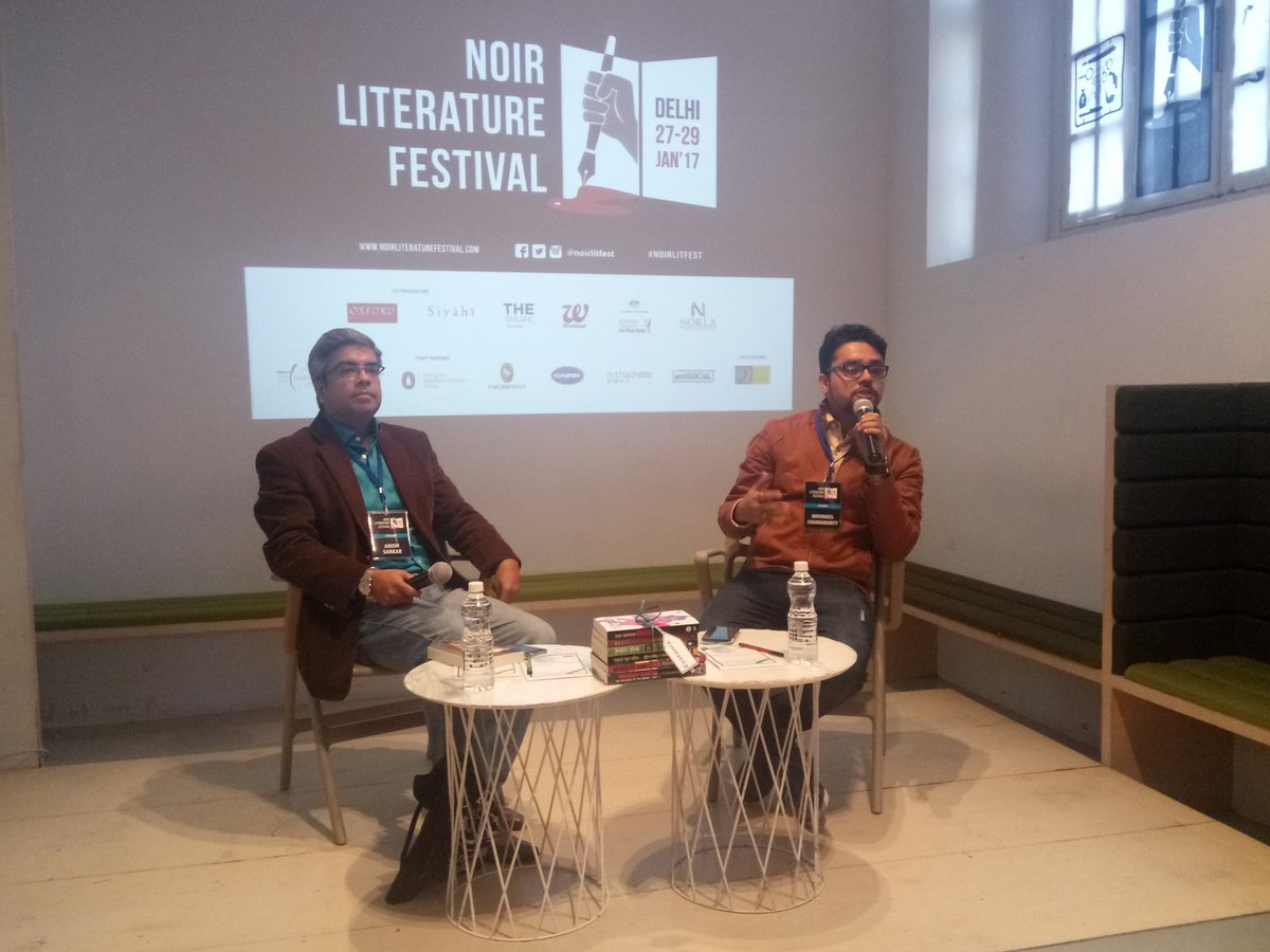 noirlitfest's tweet photo. "Mindfield : The Psychology Of Crime" Anish Sarkar in conversation with @novoxeno at the #NoirLitFest @oxfordbookstore #NLF2017 https://t.co/6I9tArNKFL