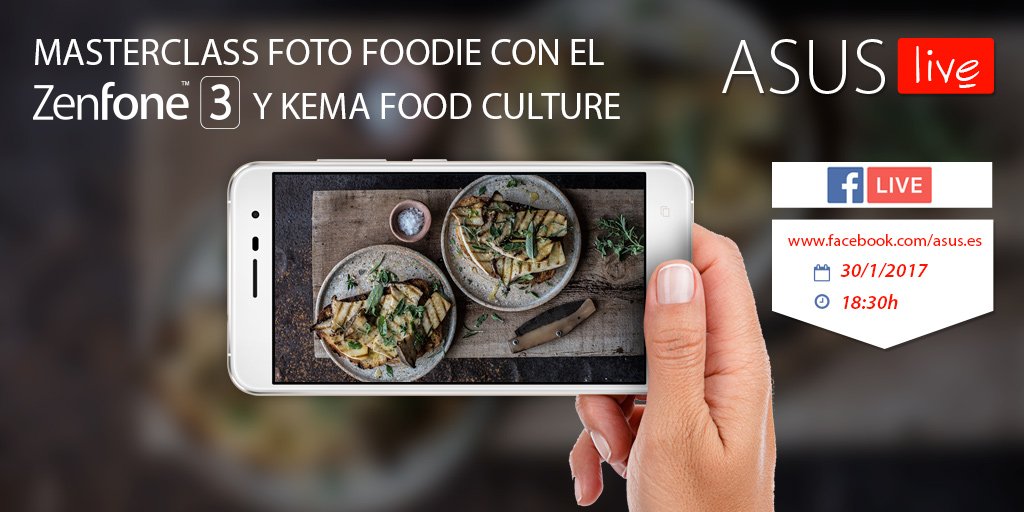 ASUS_ib's tweet photo. Aprende cómo hacer las mejores fotos gastronómicas con Asus &amp;  Kema Food Culture. Mañana en directo en Facebook live. #ASUSlive #foodporn https://t.co/15vBTkHgJn