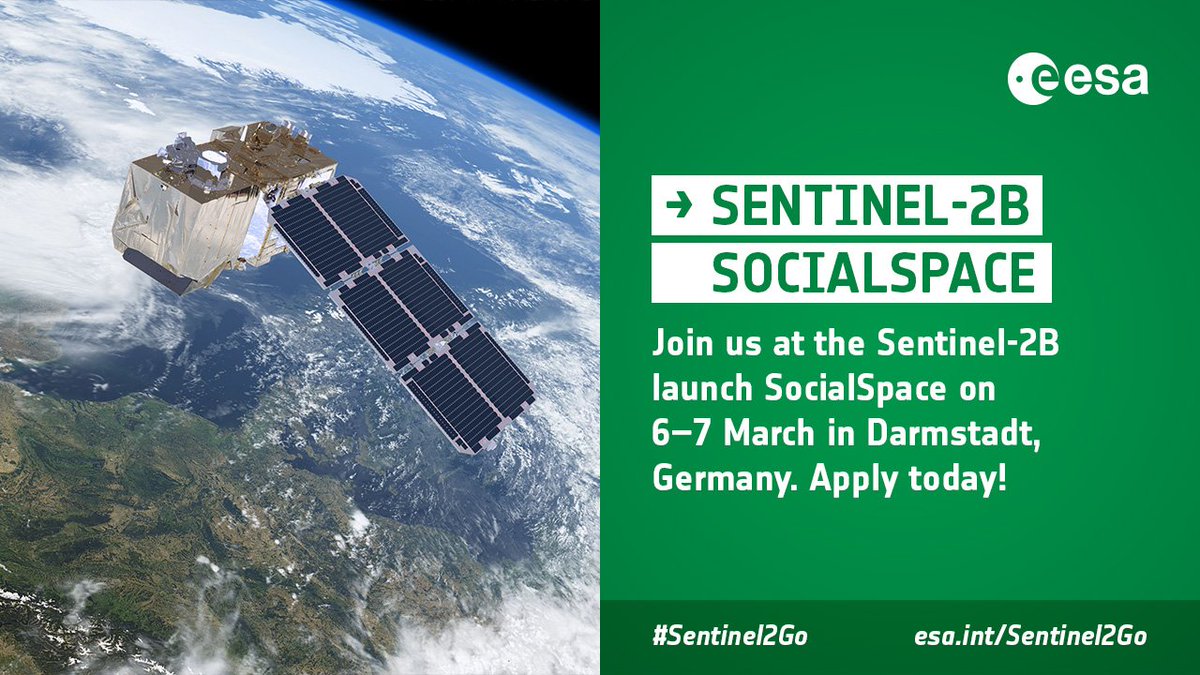 ESA_EO's tweet photo. Only 3 #Days2Go until deadline to sign up for #Sentinel2Go! Apply today for best #SocialSpace ever. Closes 1 Feb https://t.co/16f67zKBwO https://t.co/YulqWnZhlJ