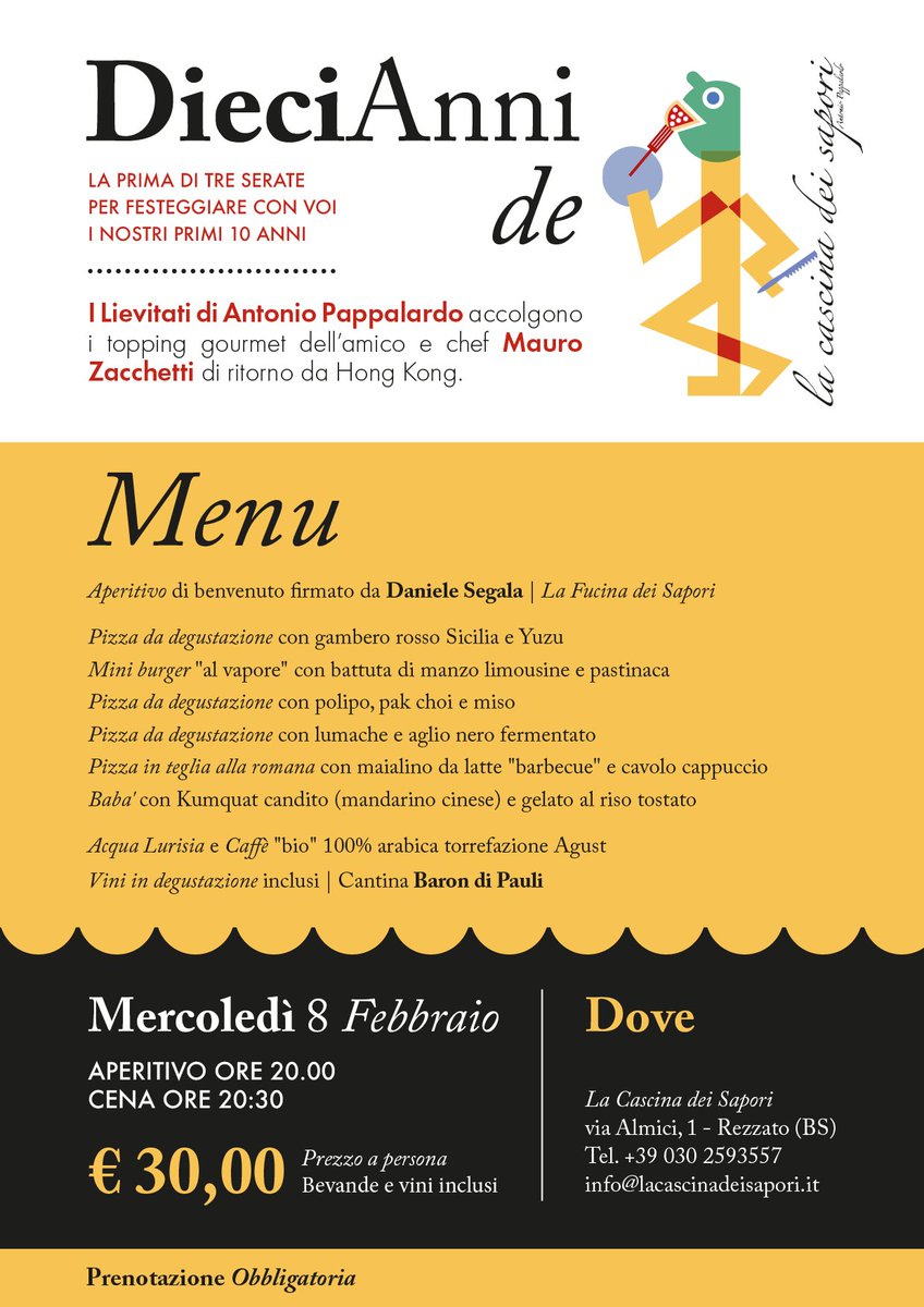 In arrivo la prima di tre serate per festeggiare insieme 10 anni di 
Cascina dei sapori! Scopri tutti i dettagli su bit.ly/DieciAnni_PtI
