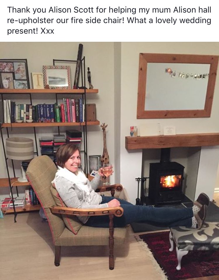 ASUpholstery's tweet photo. Lovely to see another finished project and what a unique wedding gift! 😀👰 #firesidechair #weddinggift #traditionalupholstery https://t.co/mWjhcNt0qt