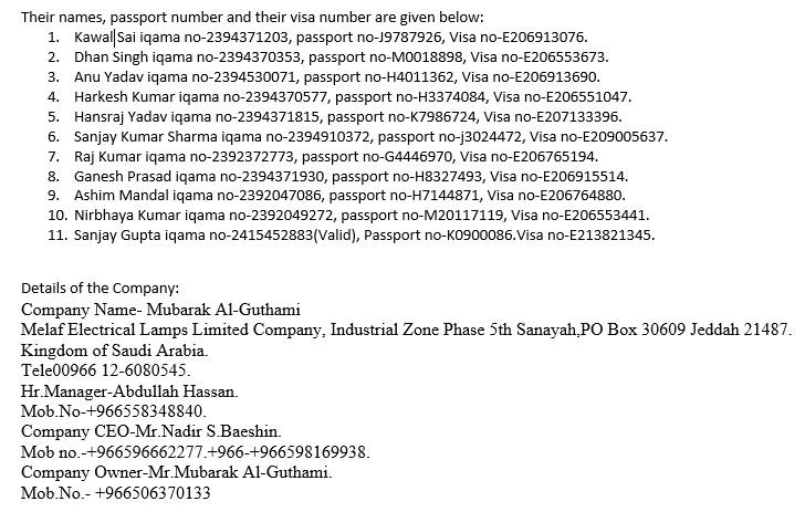 chauhanp3's tweet photo. @ProtectorGenGOI @SushmaSwaraj R/mam help to rescue my relative Rajkumar Chauhan and 10 others who are stranded in Saudi Arab. Please help https://t.co/7urQBC3zpd