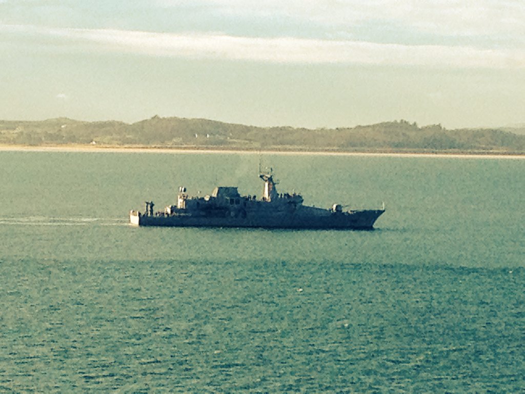WestInishowen's tweet image. L.E. Samuel Beckett passing Dunree head on way to wreath laying ceremony at the site of the loss of SS Laurentic.