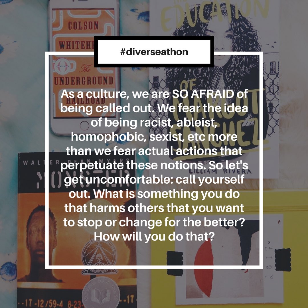 diverseathon's tweet photo. Next Q: let's get a bit uncomfortable - think about your reading life or in general. #DiverseAThon https://t.co/mXxLxWQrxE