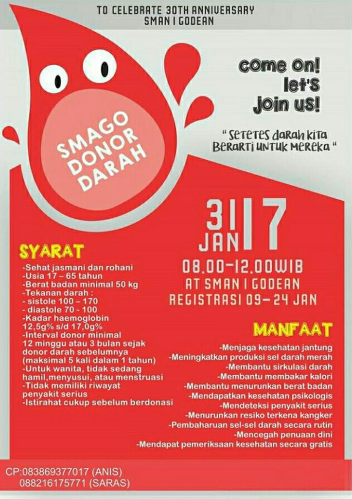 SmagoYK's tweet photo. Hi guys!!
Kamu pengen bermanfaat bagi sesama???
Yuk datang ke event serunya SMAGO, ada donor darah lohh
Don't forget it https://t.co/pf9jLKLgYZ